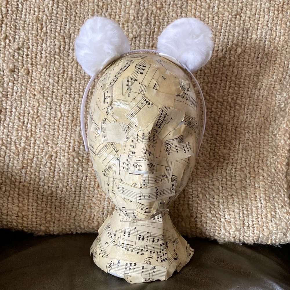 Handcrafted pom pom headband. White on white. New!